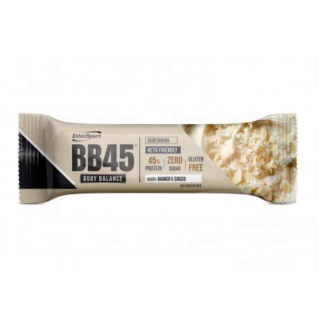 Ethicsport Barrette Proteiche BB45 Body Balance Zero Sugar gusto Bianco e Cocco