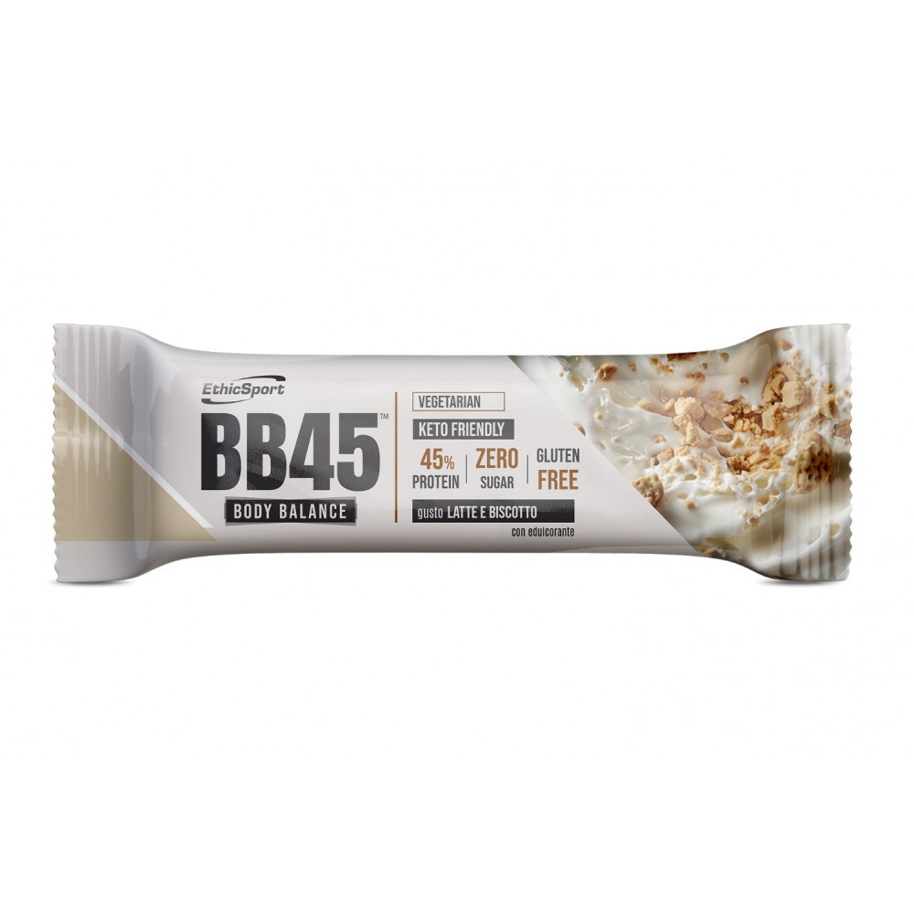 Ethicsport Barrette Proteiche BB45 Body Balance Zero Sugar gusto Latte e Biscotto