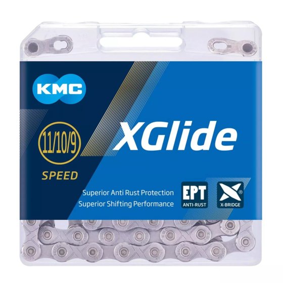 Catena KMC XGlide EPT Cues 9-10-11velocità 126 Maglie Argento