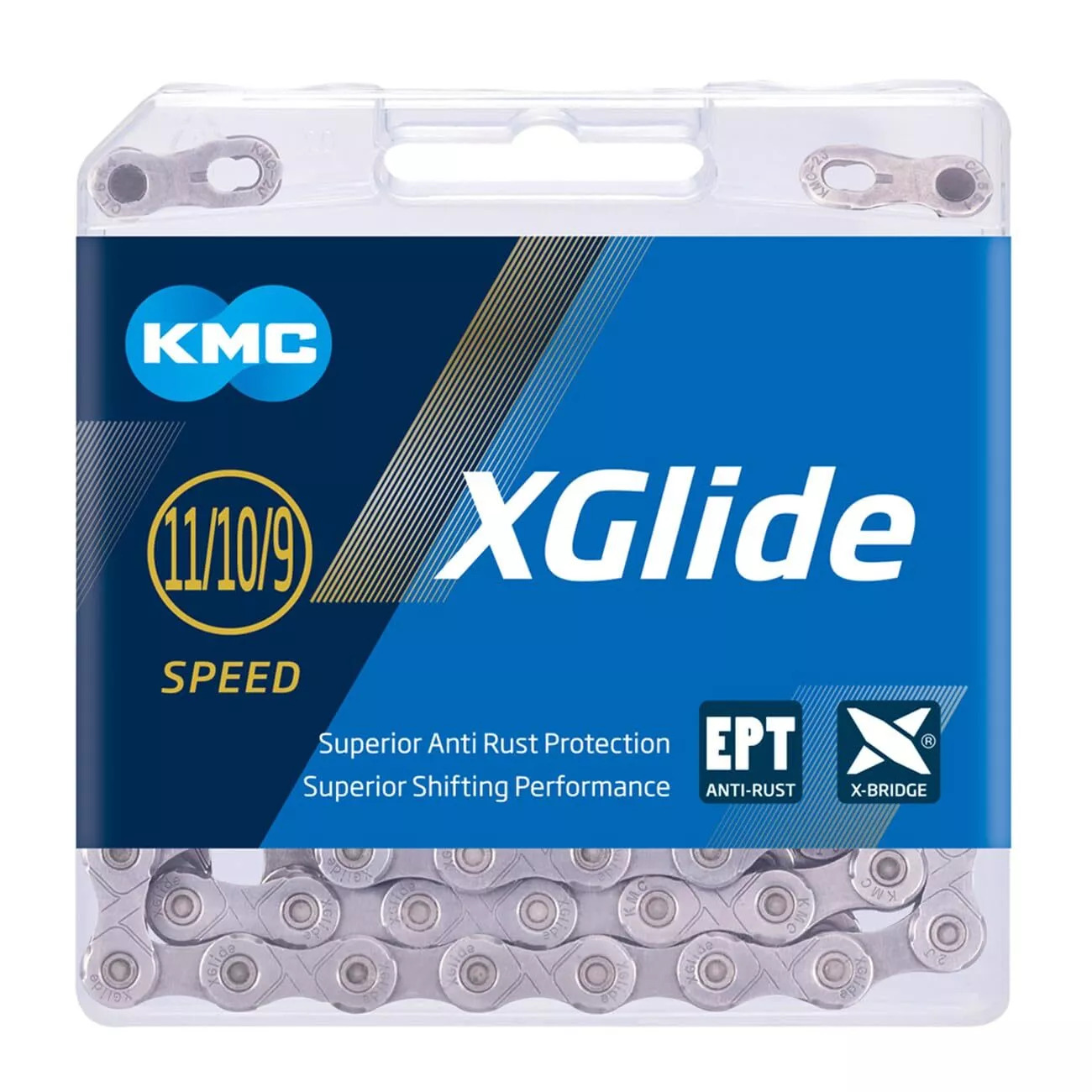 Catena KMC XGlide EPT Cues 9-10-11velocità 126 Maglie Argento